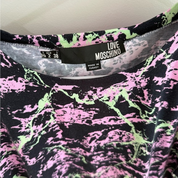 Love Moschino Paint Splatter Tee Shirt Dress - Black/Green/Purple - US Size 2 - Picture 10 of 10